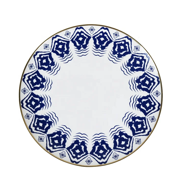 

12 Inch Nordic Style Chinese Blue Ceramic Charger Dish Plate Shallow Round Fruit Dish Home Restaurant Dinnerware, As shown