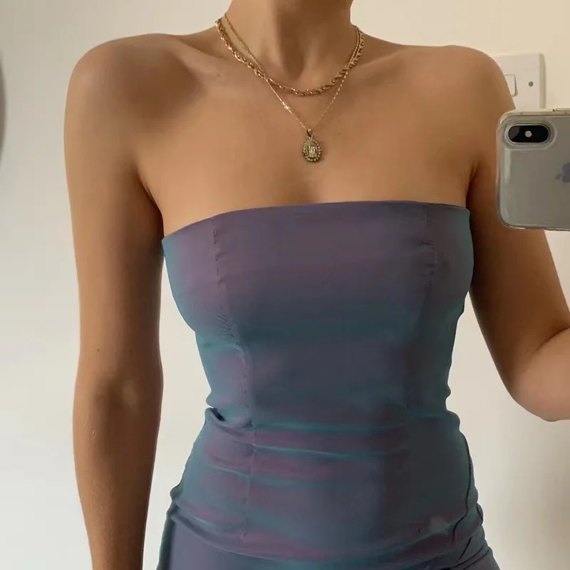 

wholesale new fashion 2021 reflective fabric sexy backless clubwear dresses women tube dress slim fit, 1 color as picture