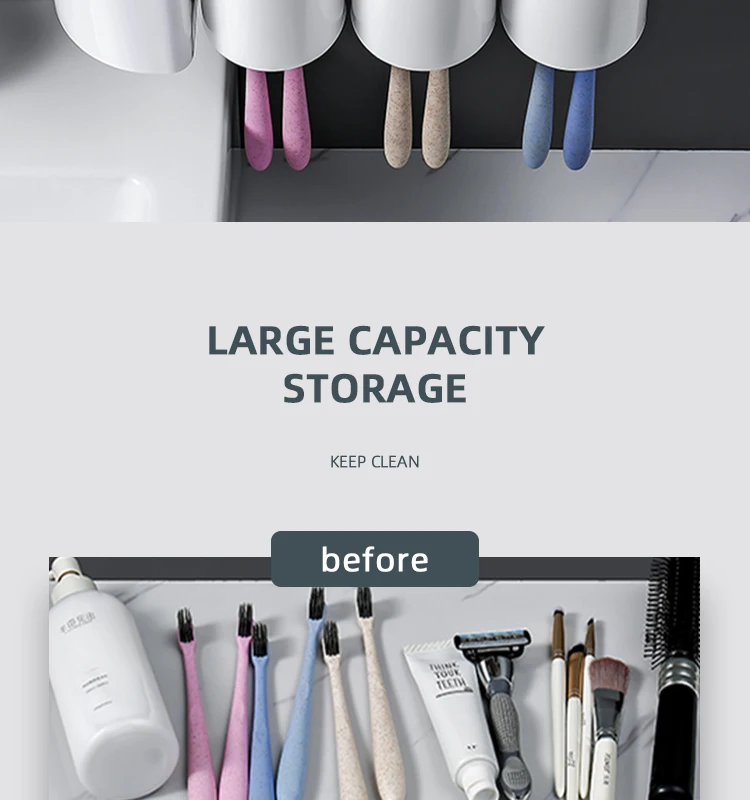 bathroom accessories plastic ABS toothbrush wall  holder  home organization toothpaste dispenser  with suction 3 cups  toilet
