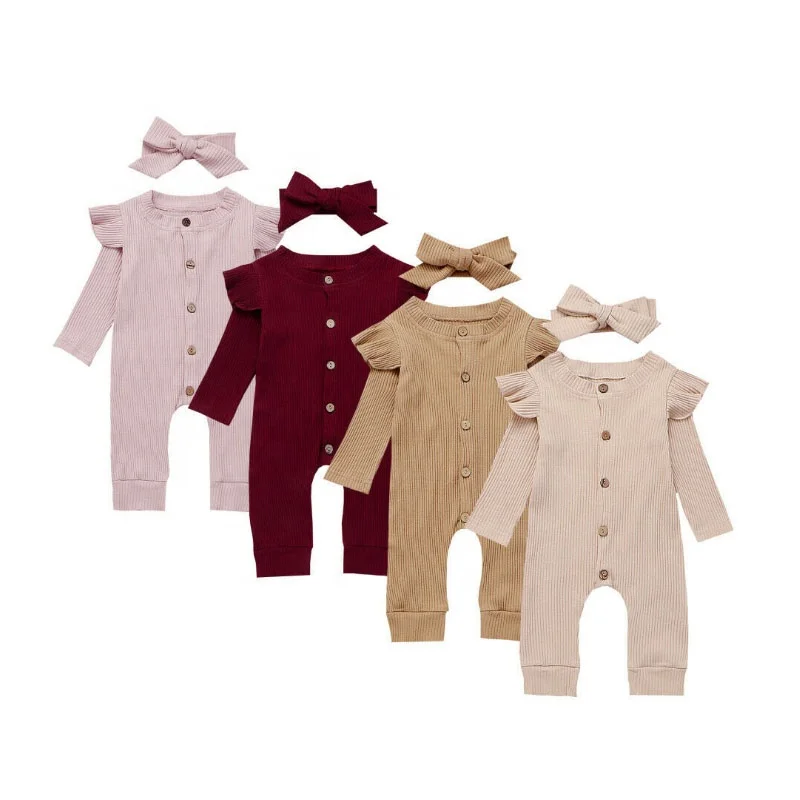 

Wholesale Hot Sale Baby Solid Round Neck Cotton Romper, Ivory/pink/burgundy/camel