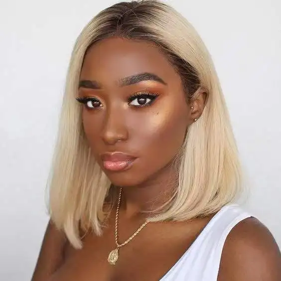 

T1B/613 Virgin Hair Lace Frontal 13*4 Middle part pre plucked Bob Short Straight Blonde Human Hair Wig, 1b/613#color