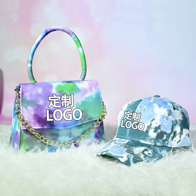

BM9206 2021 Fashion Tie Dye gradient color rainbow Purse Designer Graffiti Gradient Color Bags Women Handbags and hat sets