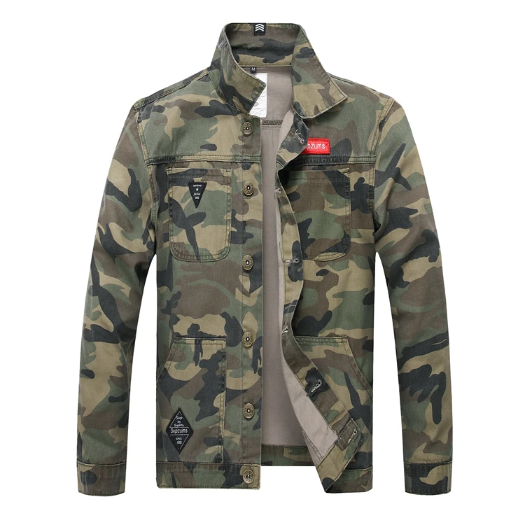 

2020 New Bulk Outfit Regular ODM Mens Custom Camouflage Denim Jeans Jackets With Patchwork