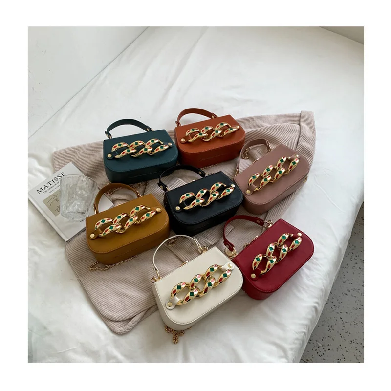 

Luxury Diamonds Thick Chain Shoulder Bag PU Leather Crossbody Bags with Short Handles Clutch Women's Shoulder Purses and Handbag