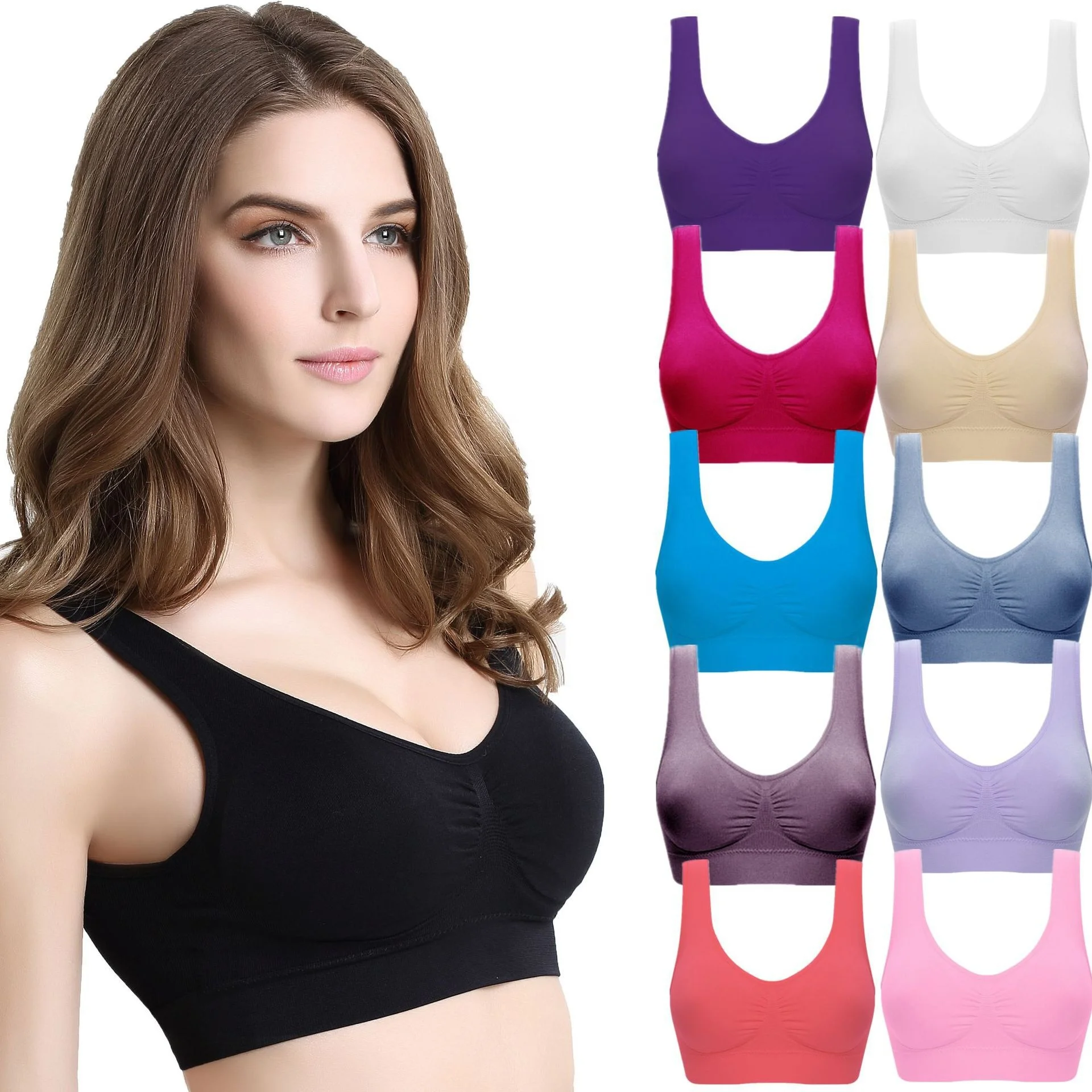 

Zero restraint underwear large size non-steel Ring Adjustment one-piece Thin Women Yoga Sports Bra, Blue black red gray green orange