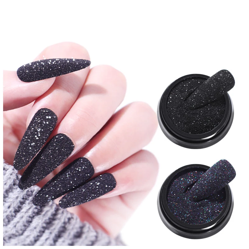 

Holographic Glitter Shiny Sugar Powder Aurora Matte Effect Nail Starlight Black Sugar Glitters UV Gel DIY Nail Art Decorations, 9 colors as picture