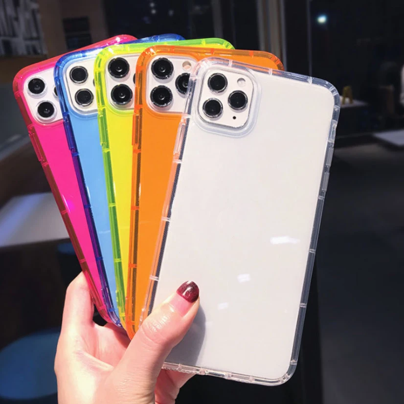 

Shockproof transparent TPU fluorescence color mobile case for iphone 12 pro case