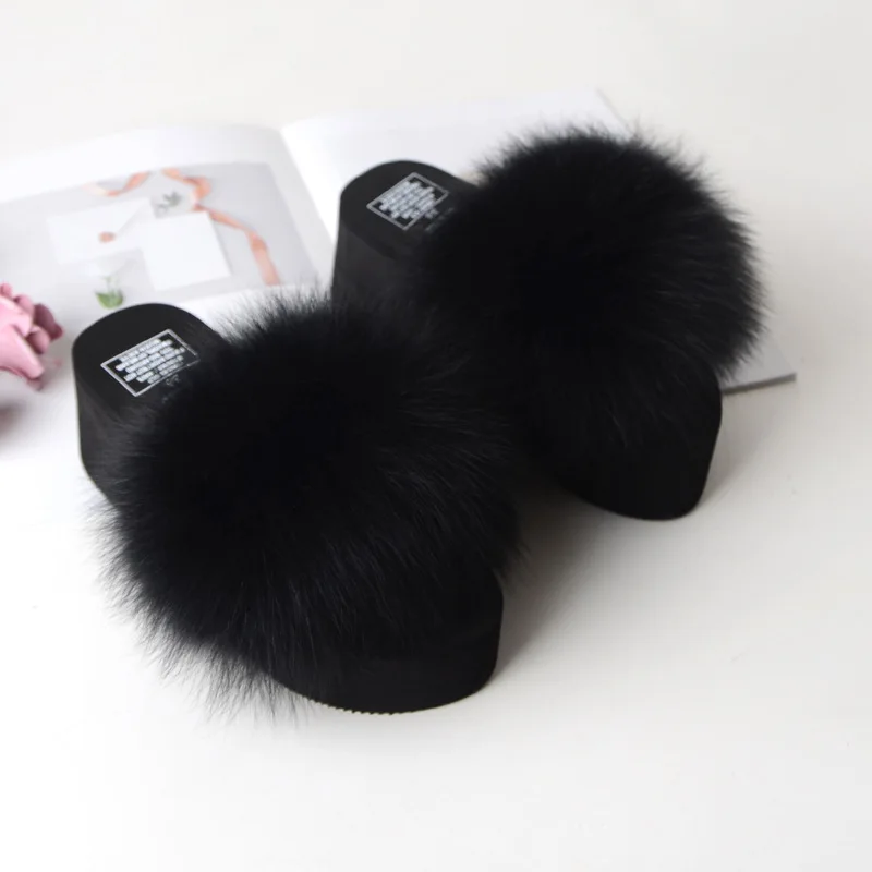 high heel slippers with fur