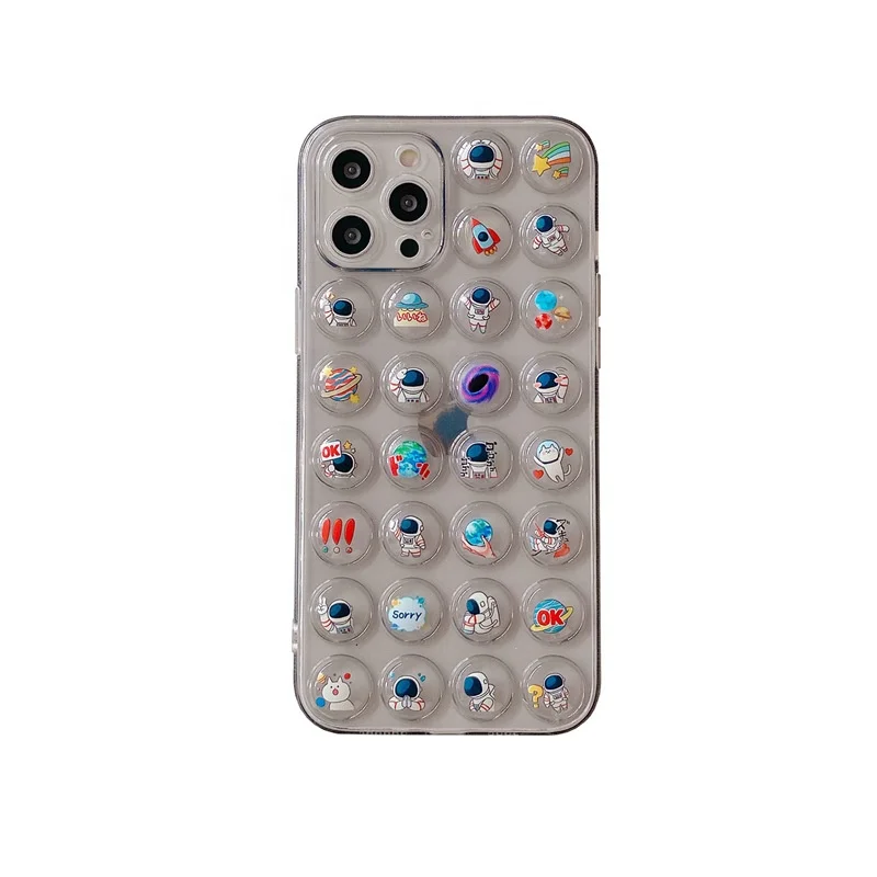 

transparent clear cartoon soft shell decompression Shock Proof cover Bubble mobile phone case for iphone 13 pro max phone case, [transparent-astronaut bubble],[transparent-planet bubble]