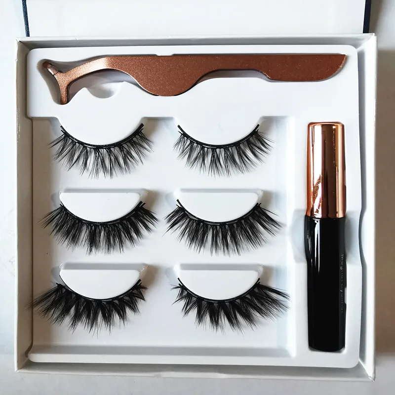 

New arrival 3d magnetic eyelash set with three pairs 3d silk eyelashes antifreeze magnetic eyelash eyelinner for winter use, Natural black