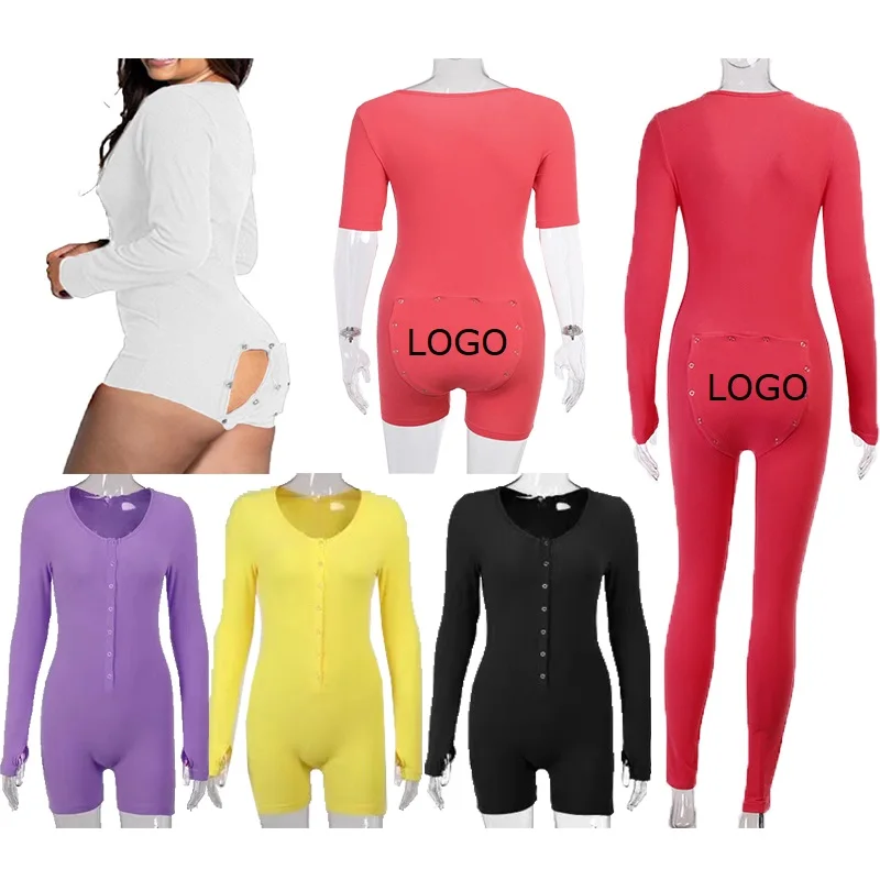 

Hot Sale Plain Black Onesie With Butt Flap For Women