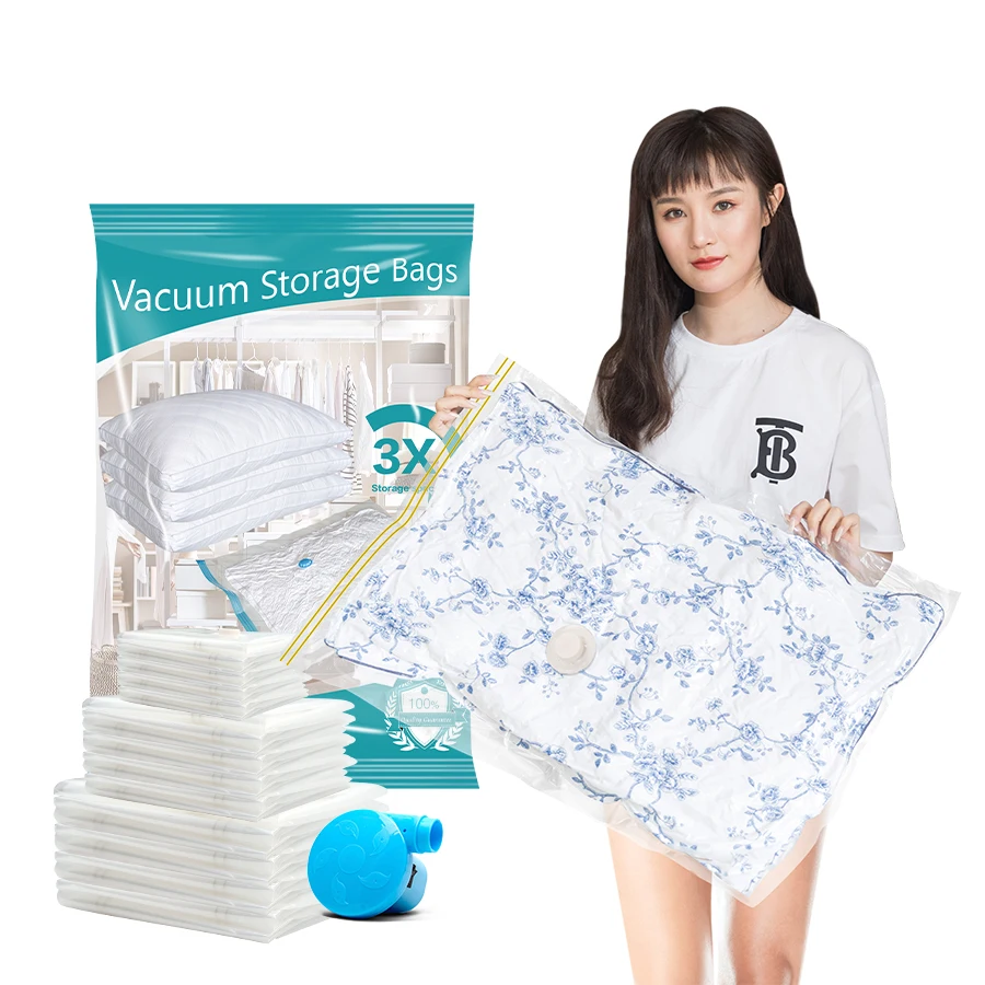 

Saving Space Storage Bag Set with Pump Vacuum Bag For Mattress Pillows, Transparent