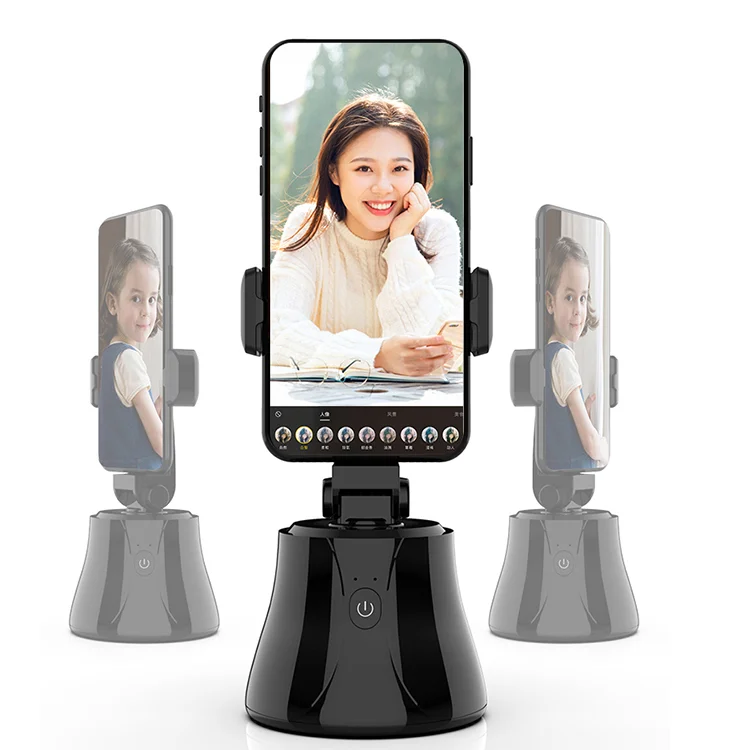 

Smart Auto 360 Rotating Face Tracking Mobile Phone Holder Tripod With AI PTZ Auto Pictures Shooting Live Show Phone Mount, Black