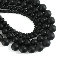 

High Quality Black Frost Dull Polish Matte Onyx Agate Round natural Stone Beads 16" Strand 4 6 8 10MM for Jewelry Making