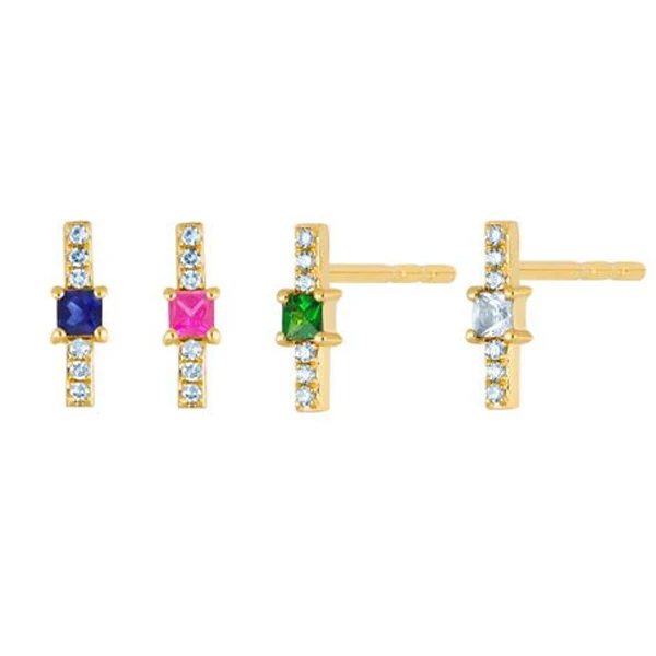

Trendy cubic zirconia minimalist stud earrings colorful 925 sterling silver bling gold plated jewelry, Picture