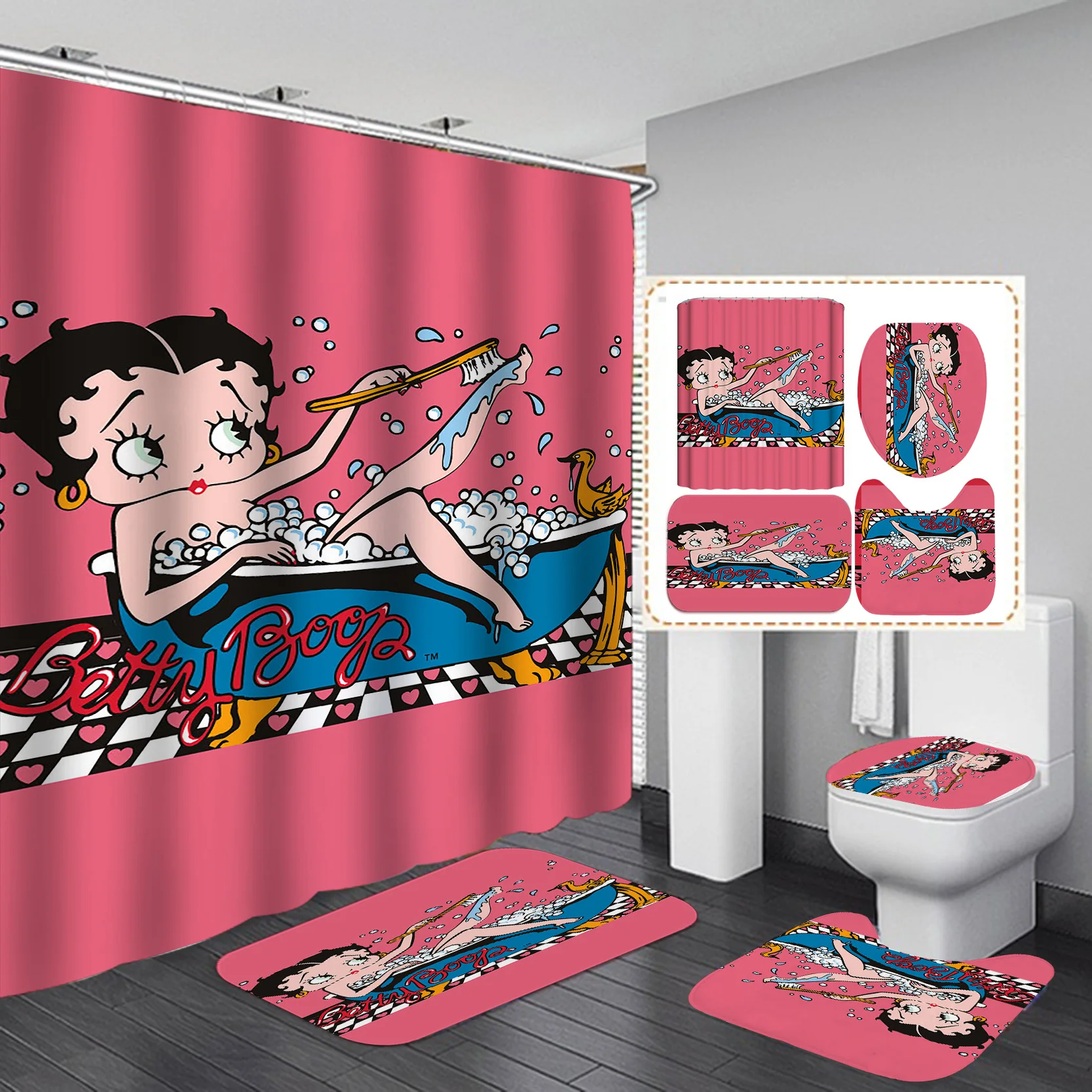 

Digital Anime Cartoon Shower Curtains Custom Design Liner Waterproof Polyester Shower Curtain With Hooks Bathroom 4 Pieces Set, Customized color