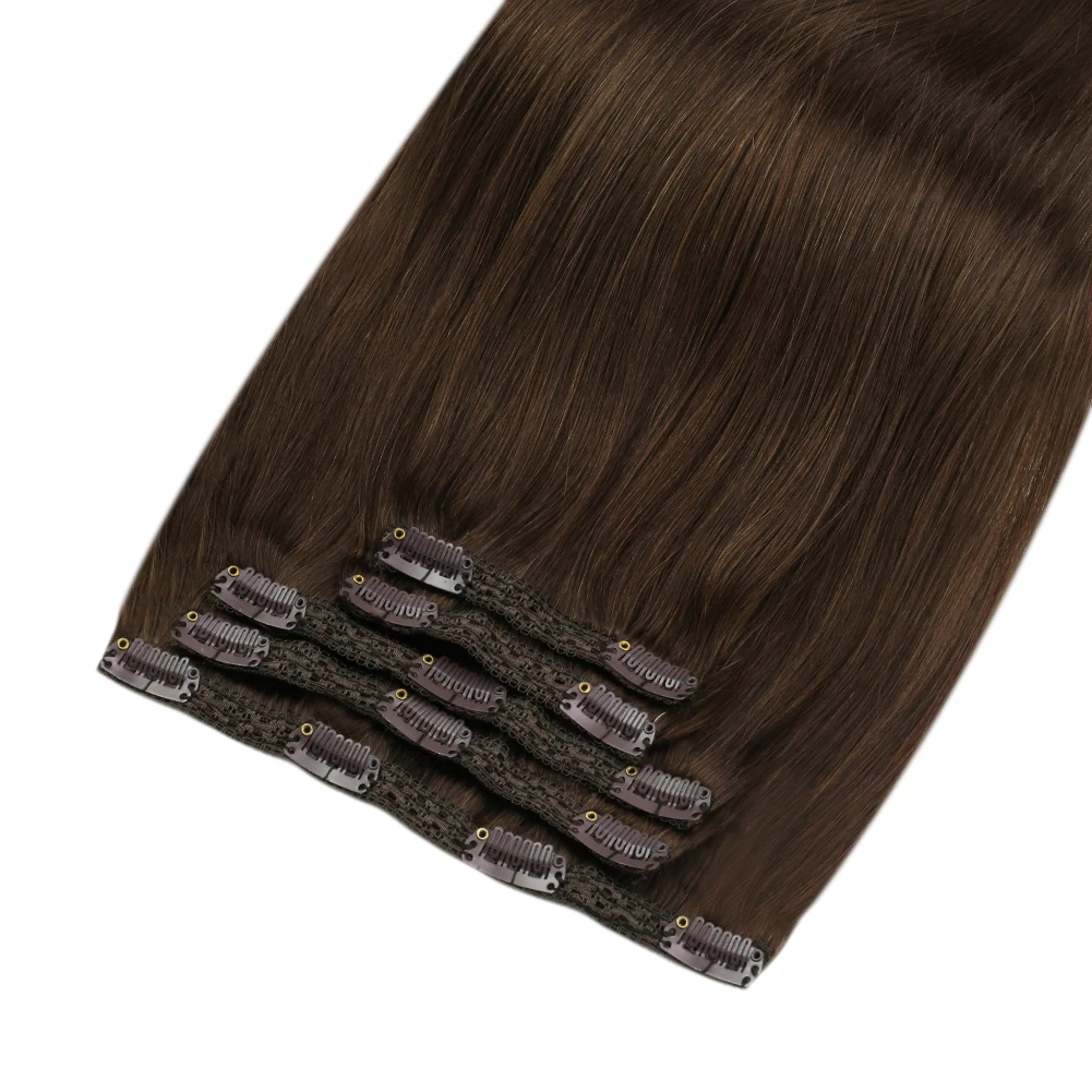 

Moresoo Clip in Human Hair Extensions Full Head Chocolate Brown Double Weft 100% Thick Straight Human Remy Hair, #4 chocolate brown