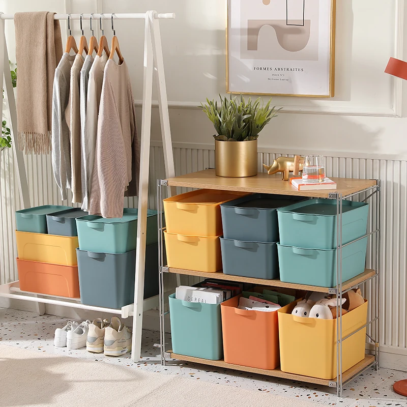 

New Color Multi-Purpose Organizer Bathroom Shampoo Kitchen Condiment Bedroom Underwear Clothes Plastic Storage Box With Lid, White/gray/khaki/yellow/orange/green/blue