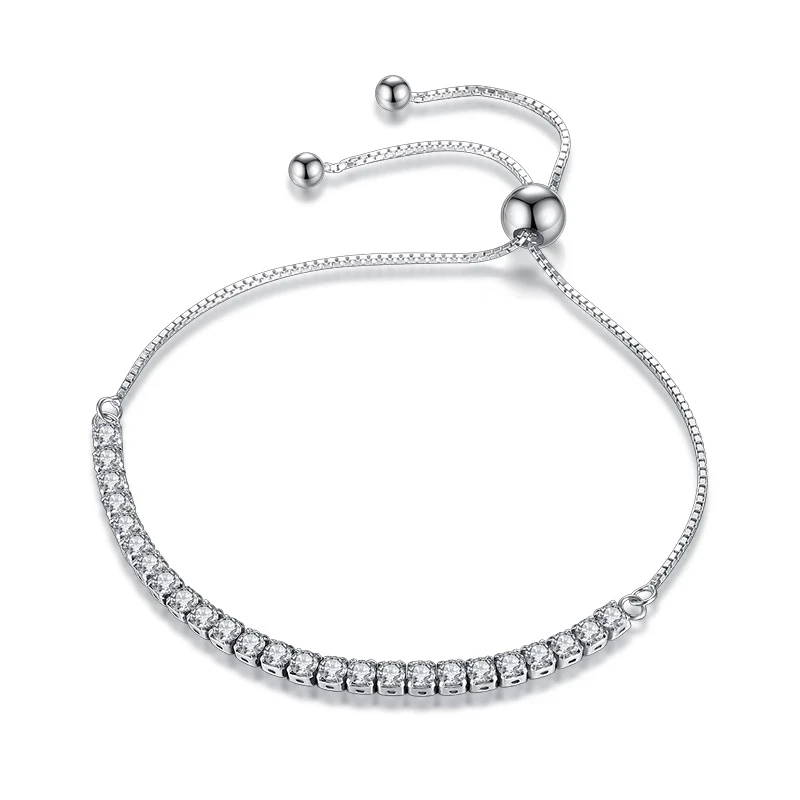 

2021 Trendy Women Sparking Diamond CZ Cubic Zirconia Link Sterling Silver Tennis Bracelet 925  Square Jewelry