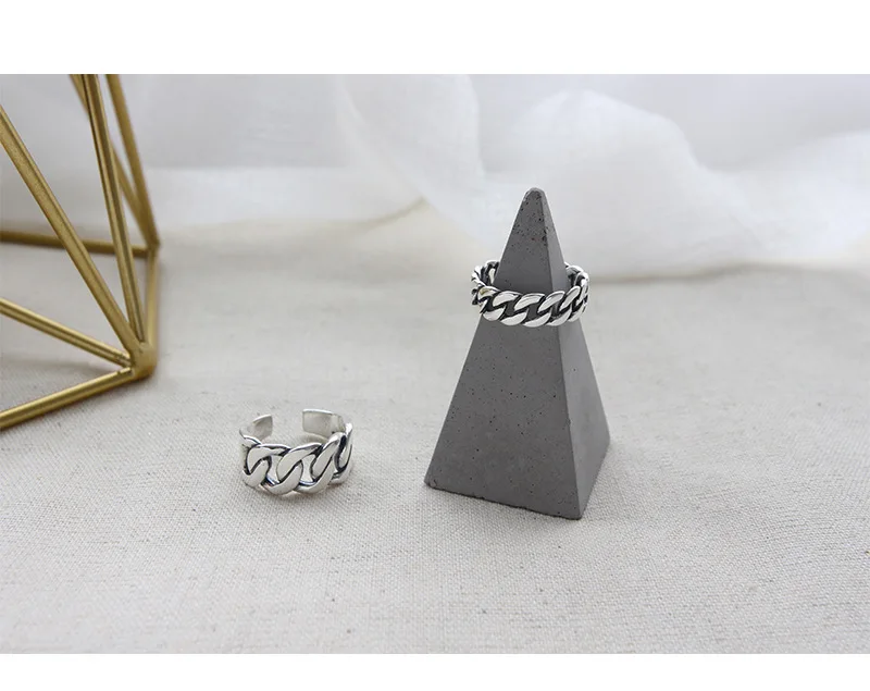 

New Trendy 925 Sterling Silver Open Cuff Ring Dainty Adjustable Size Simple Cuban Link Knuckle Cuff Ring
