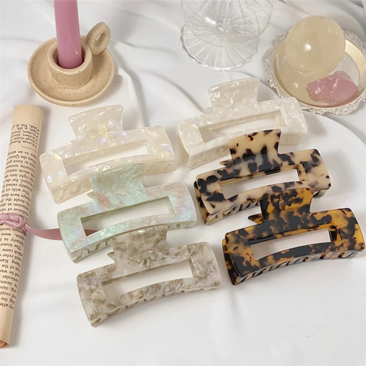Wholesale Fashion Wash Face Makeup Acetate Hair Claw Square Hollow Out Big Hair Clip for Women