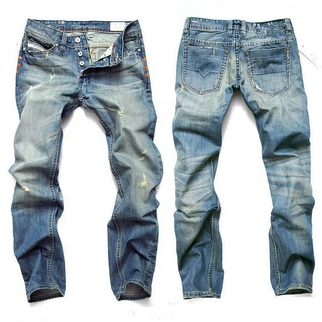 

Custom Denim Distressed Straight Jean Washed Slim Man Jean Trouser Mens, Light blue