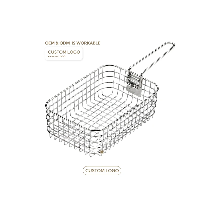 Campingmoon Outdoor Camping Cookware Set Folding Stainless Steel Wire Mesh Frying Chip Fry Basket