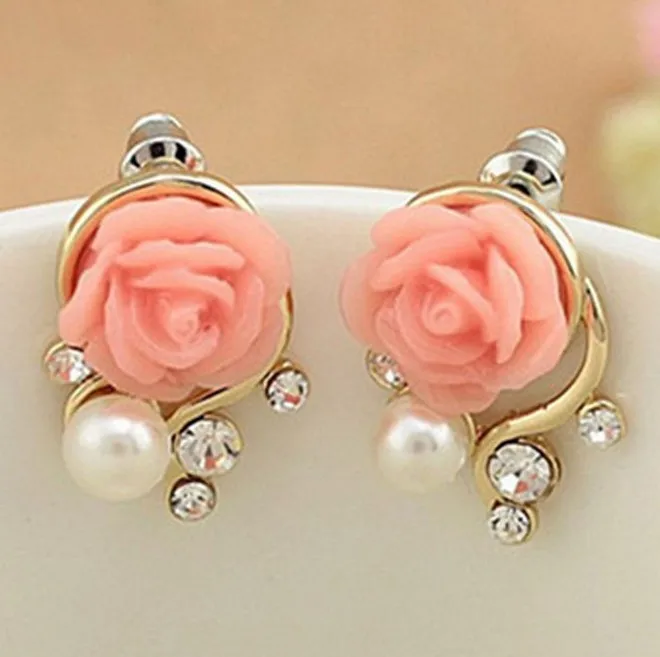 

Wholesale Korean style rose flower pearl earrings women fashion earrings