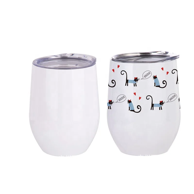 

2020 hot sale wholesale 12 oz stainless steel egg shape insulated sublimation coffee wine tumbler car cups with lid, Black