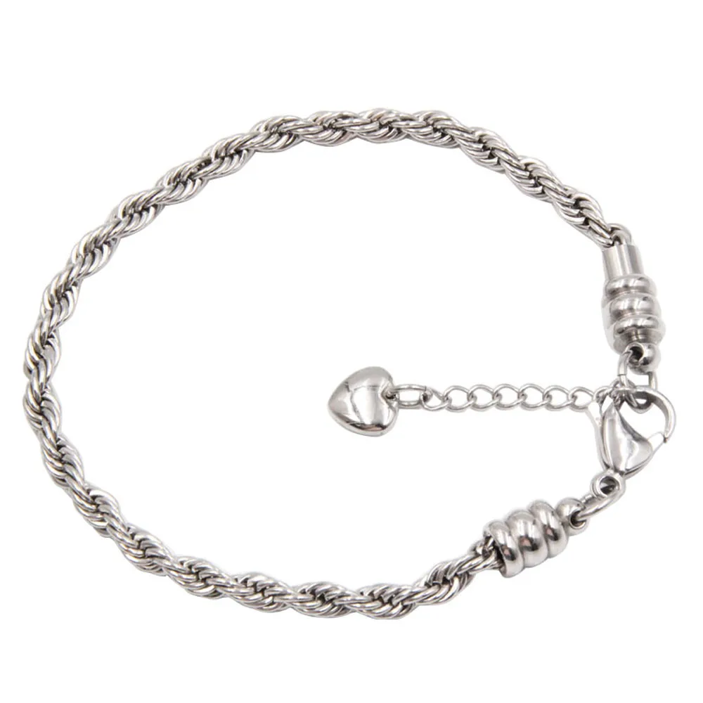 

Wholesale Twisted Bracelet Stainless Steel Fashion Jewelry Heart Pendant Twist Link Chain Bracelet Twisted Rope Bracelet, Sliver