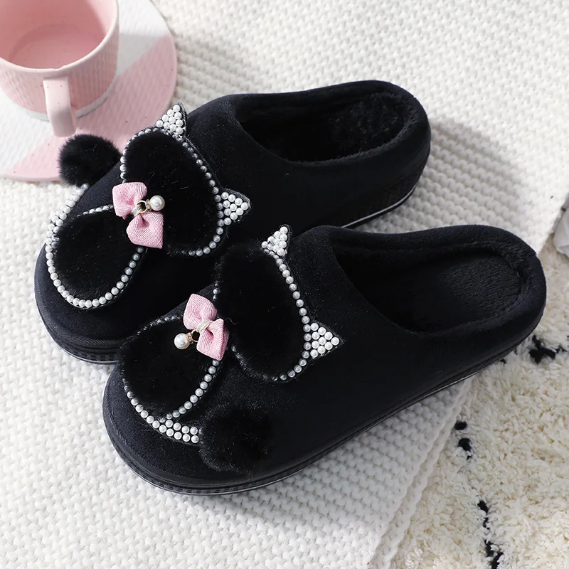 

2021 new cotton slippers women thick soles heighten cute cartoon cats non-slip indoor shoes women's cotton shoes wholesale, 5 colors as picture