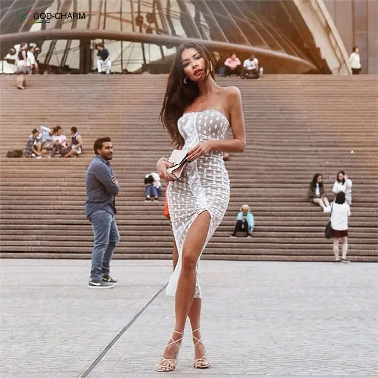 

S-86970584 Wholesale prom summer fashion women sexy white polka dot long maxi evening party dress