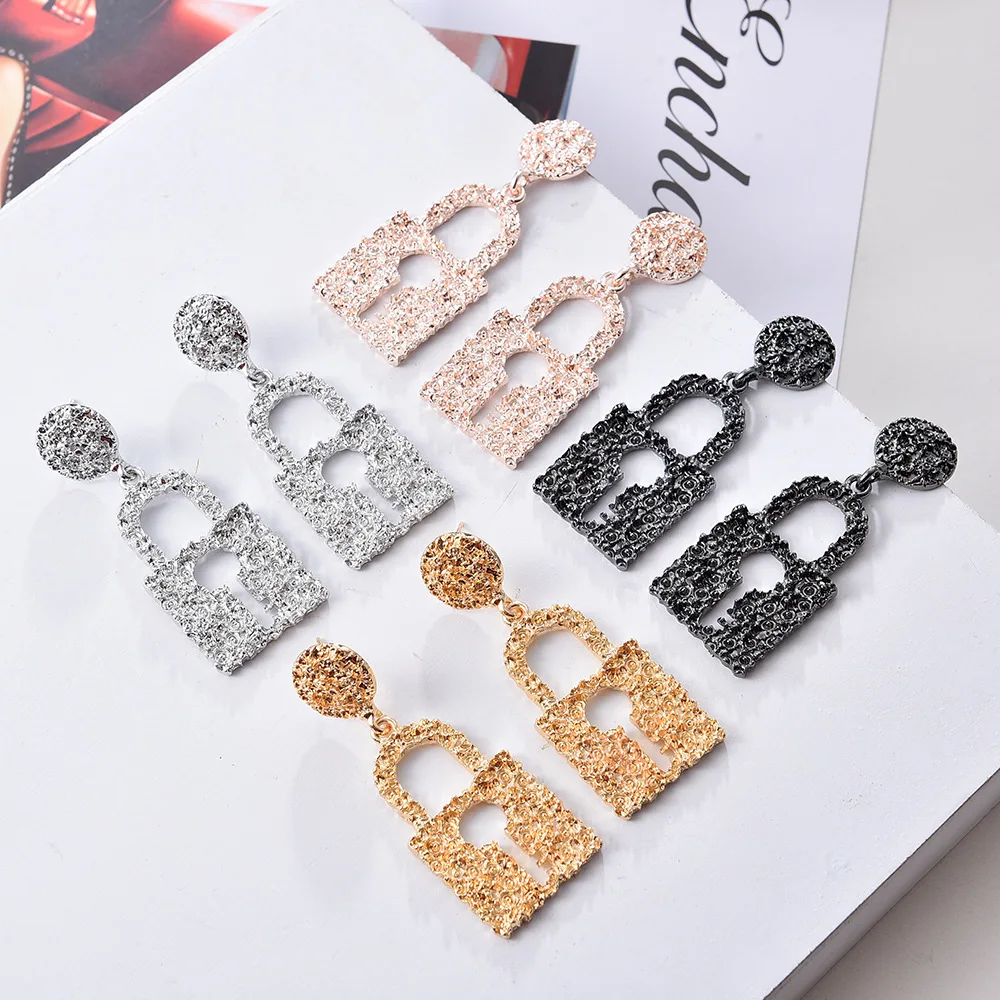 

wholesale new gold plated lock key stud earrings 2021 for women jewelry, As pic