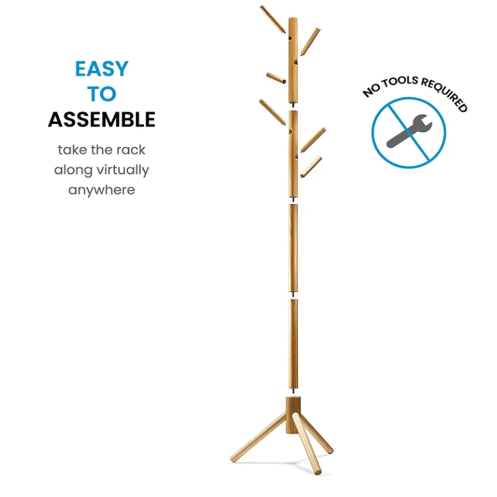High-grade tree shape super easy assembly adjustable sizes factory wholesale wooden coat rack stand