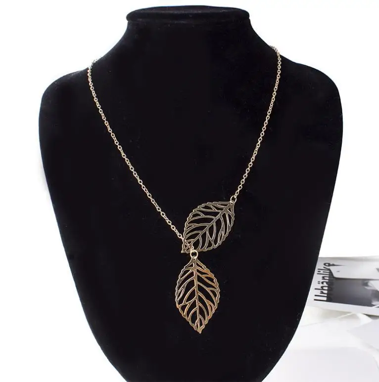 

L195 2019 Hot Fashion Women Jewelry Gifts Casual Beads Two Leaves Leaf Necklaces, 4 colors