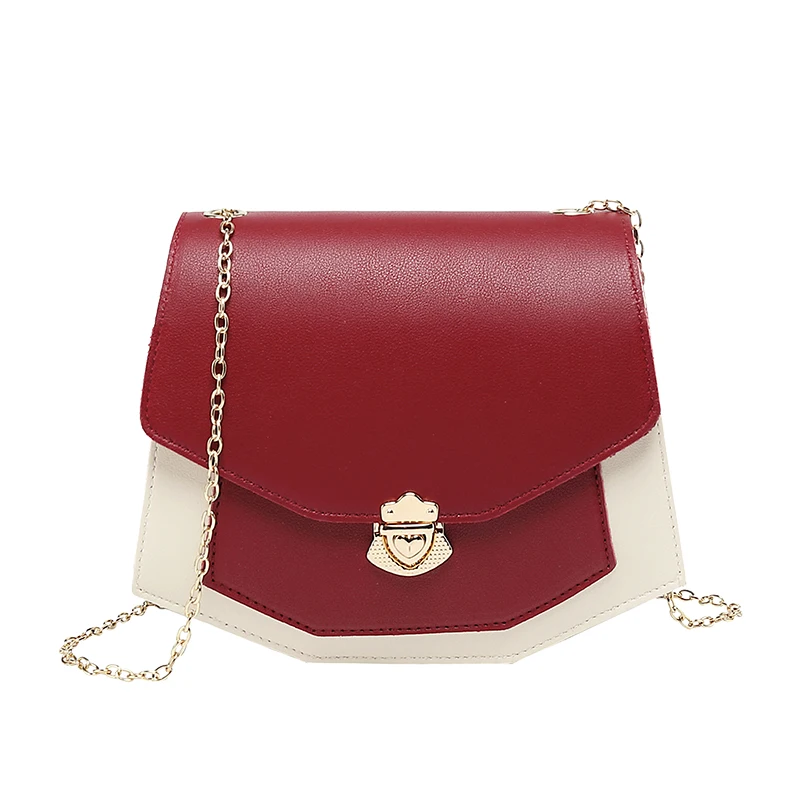 

Hot selling contrast color PU leather chain bag durable women handbag, 6 colors