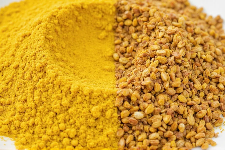 Comparison chart between ground mustard and dried mustard seeds