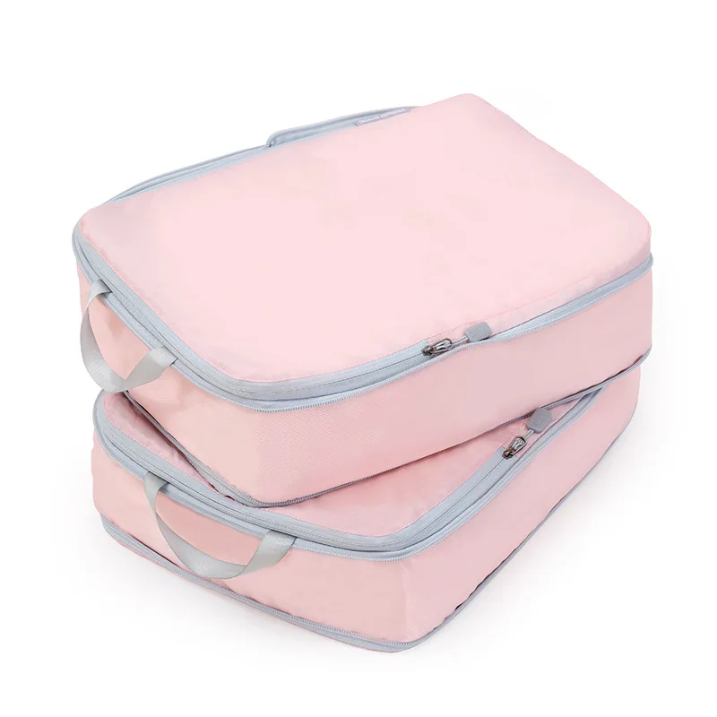

Pink 2 pcs lightweight travelling luggage organizer compression packing cubes set travel storage bag, Pink,customized