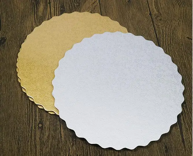 

Hot selling gold and silver double piling cake bottom support 6-16 inch round thick 3mm cake supporting pad