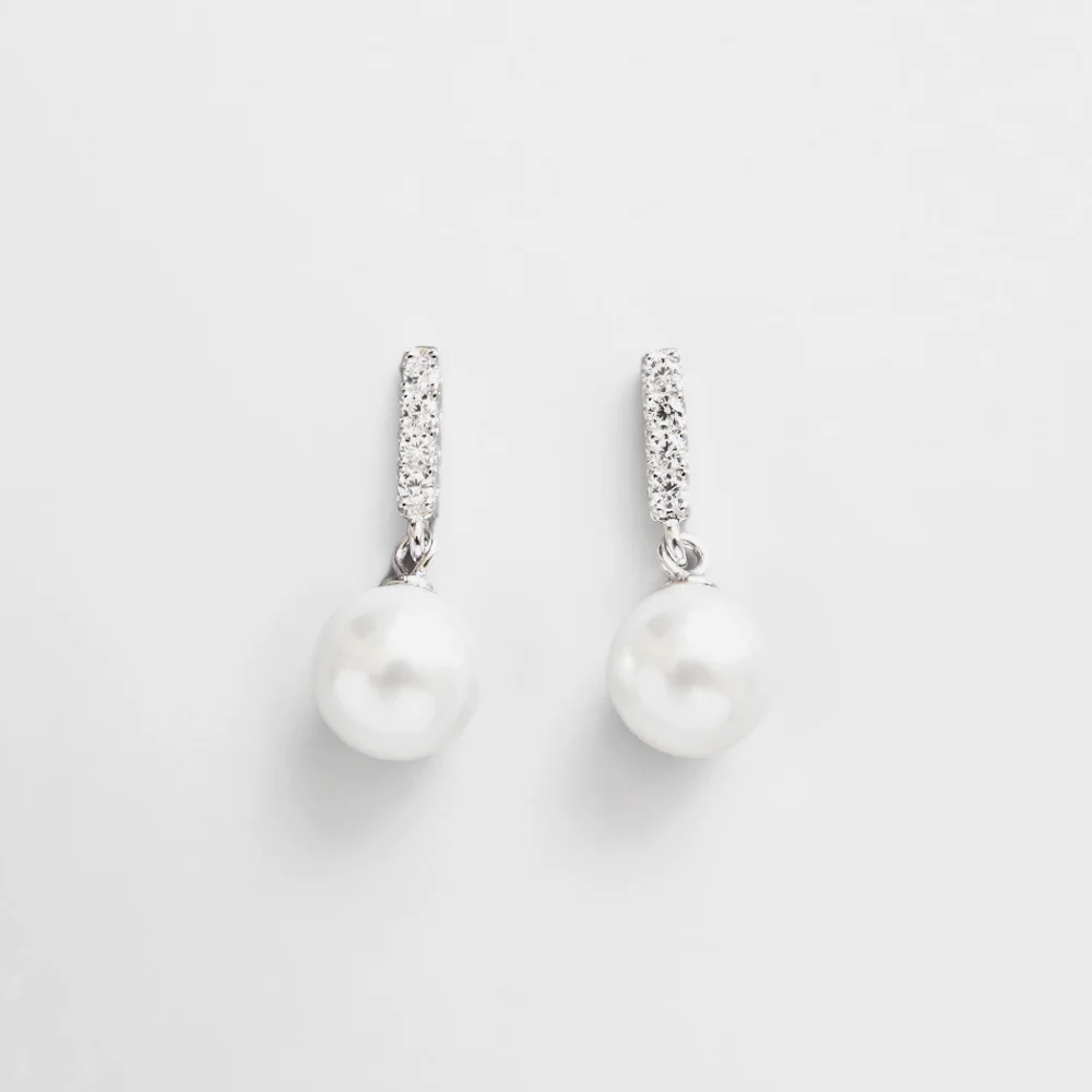 

elegant 925 sterling silver pearl zircon stud earring, Silver color