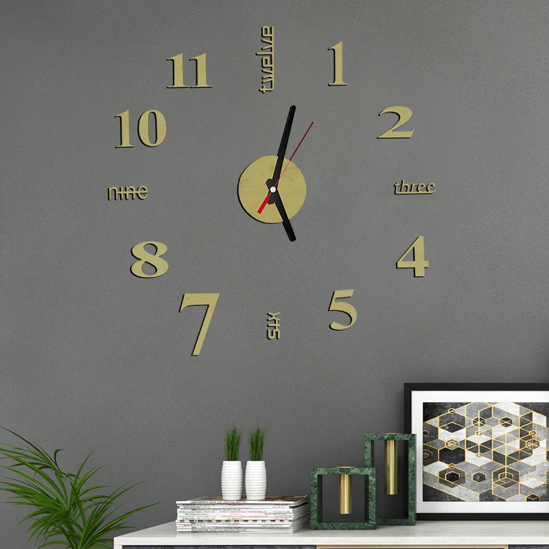 

EMAF Custom Home Decoration Wood Reloj de pared Large 3D Frameless Wall Clock Stickers DIY Wood Wall Clock for Living room