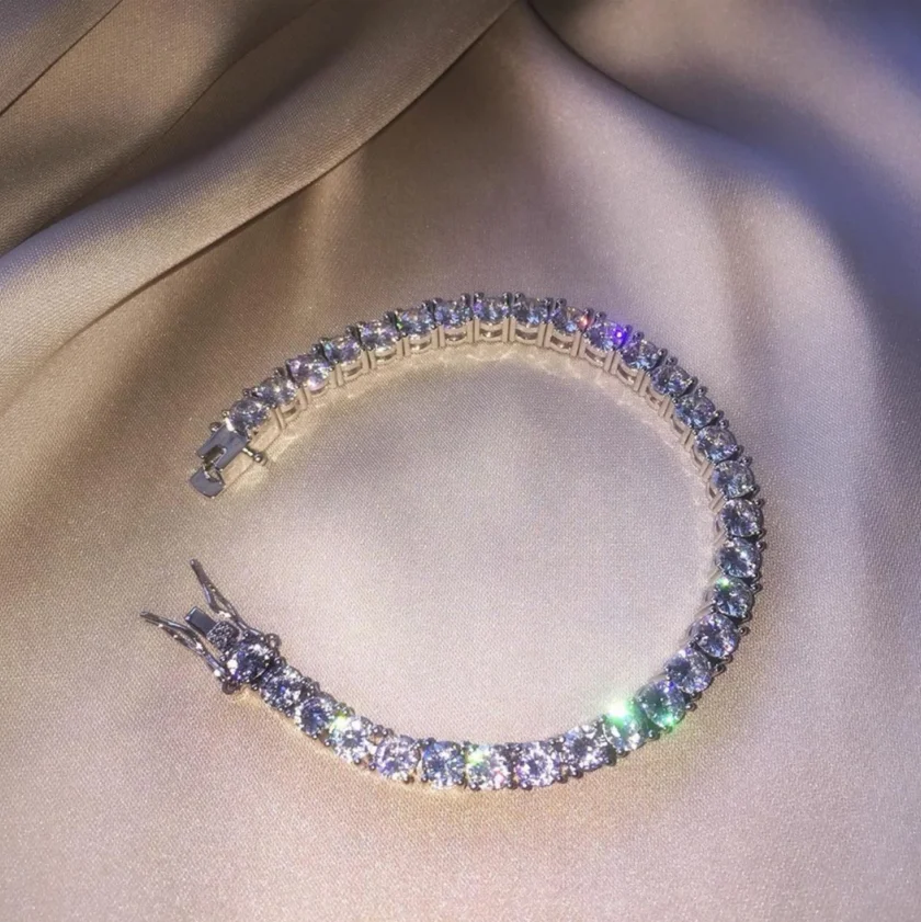 

Sparking bling jewelry silver plated tennis chain 5mm diamond bracelet