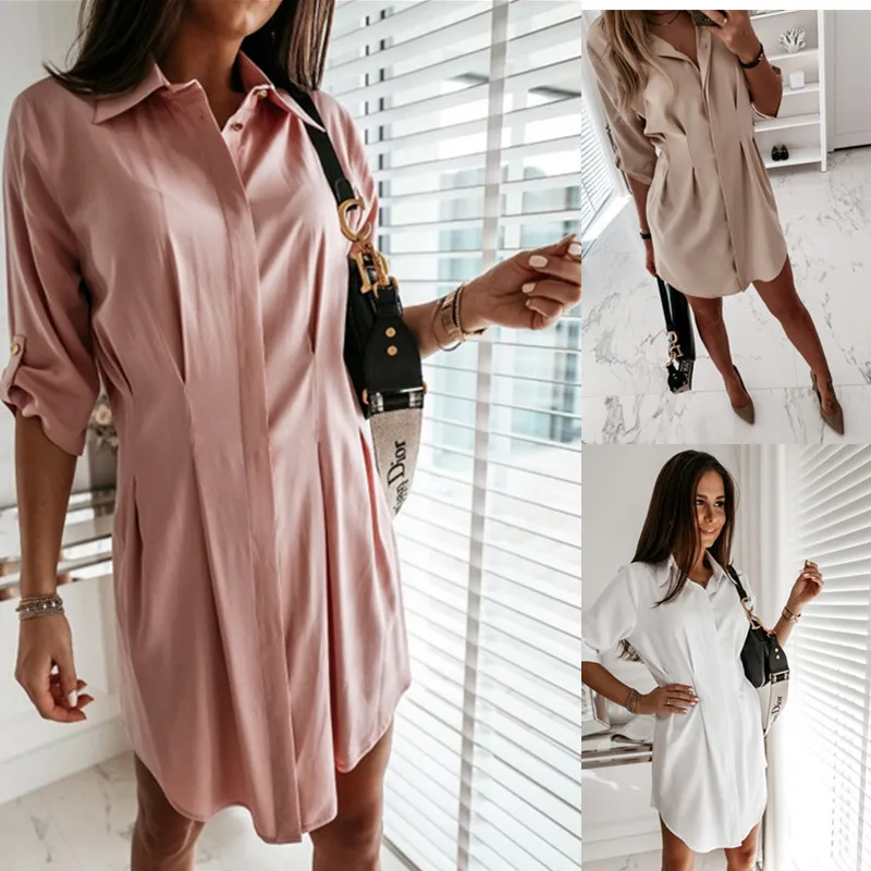 

Women's Shirts With Irregular Buttons And Solid Color Sleeves In Summer Pink Color Utility Style Women's Blouses & Shirts