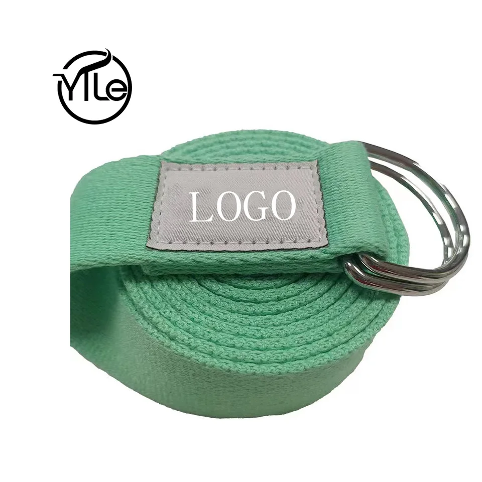 Fitness Natural Cotton Organic Custom logo Cotton Yoga Stretch Belt Orange Strap Belt Purple with D Ring