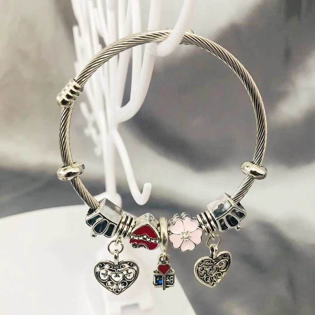 

Modalen New Designer Pink Crystal Stainless Steel Bangle Charm Bracelet for women and girls, Mixed