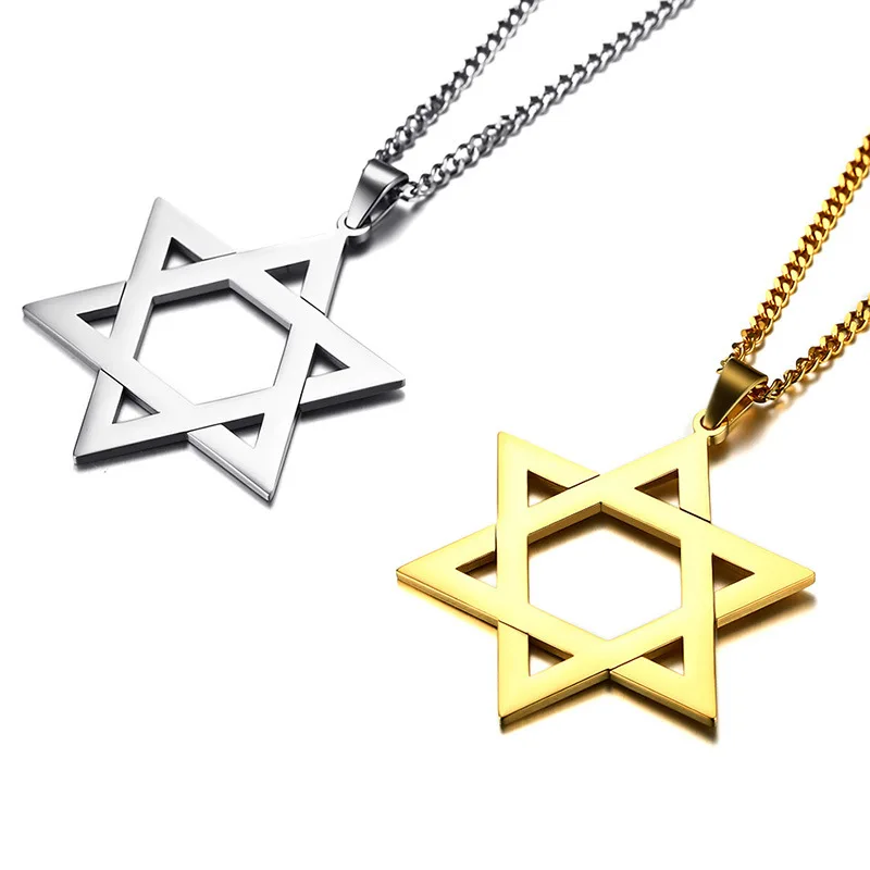 

Versatile Man Pendant Gold 51mm Stainless Steel Hexagram Hollow-out Star of David Stainless Steel Hollow Pendant Necklace, Gold/silver