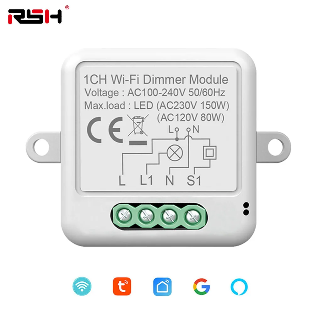 

RSH Tuya Smart WiFi ZigBee Dimmer Switch Module for Alexa Google Home Automation DIY Breaker Relay 1 2 Gang