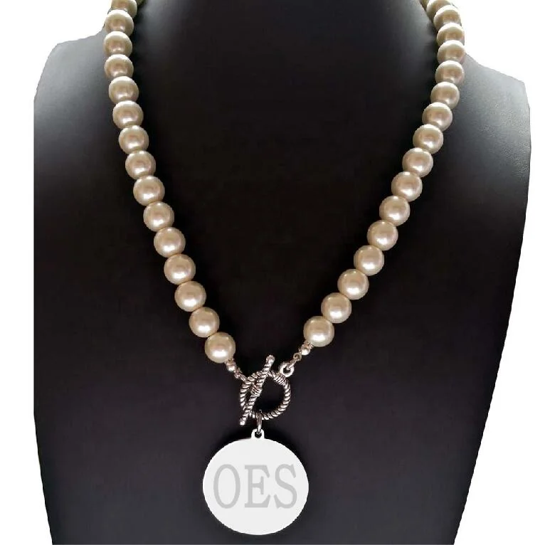 

Custom Stainless Steel order of eastern star OES Pearl Necklace, Bule