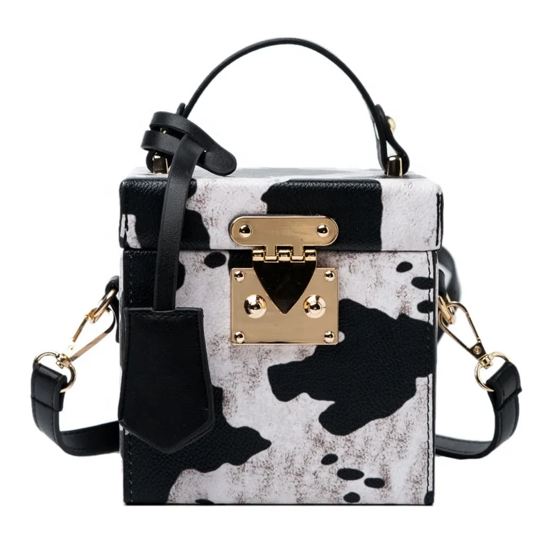 

Wholesale 2021 Frosted PU Leather Box Design Handbags Mini Crossbody Shoulder Women Purse Cow Pattern Bags