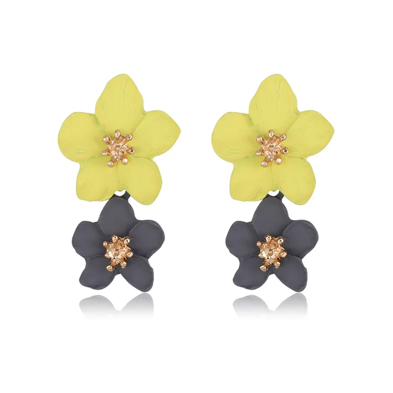 

New Design Fashion Jewelry Big Double Flower Mixed Color Earrings For Women Summer Style Party Wedding Exaggerated Earrings, As shown